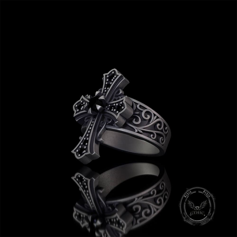 Gothic Gem Cross Vintage Sterling Silver Ring