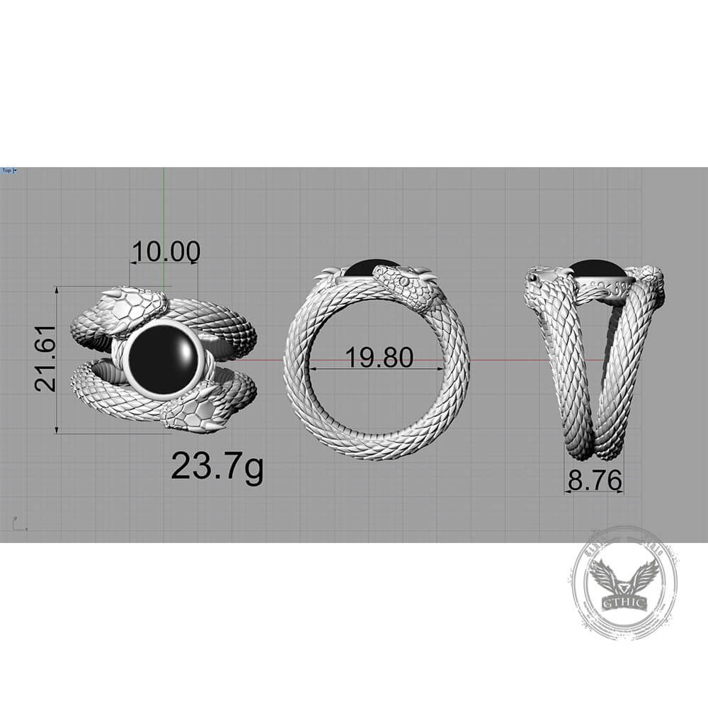 Gothic Gem Double Snake Sterling Silver Ring