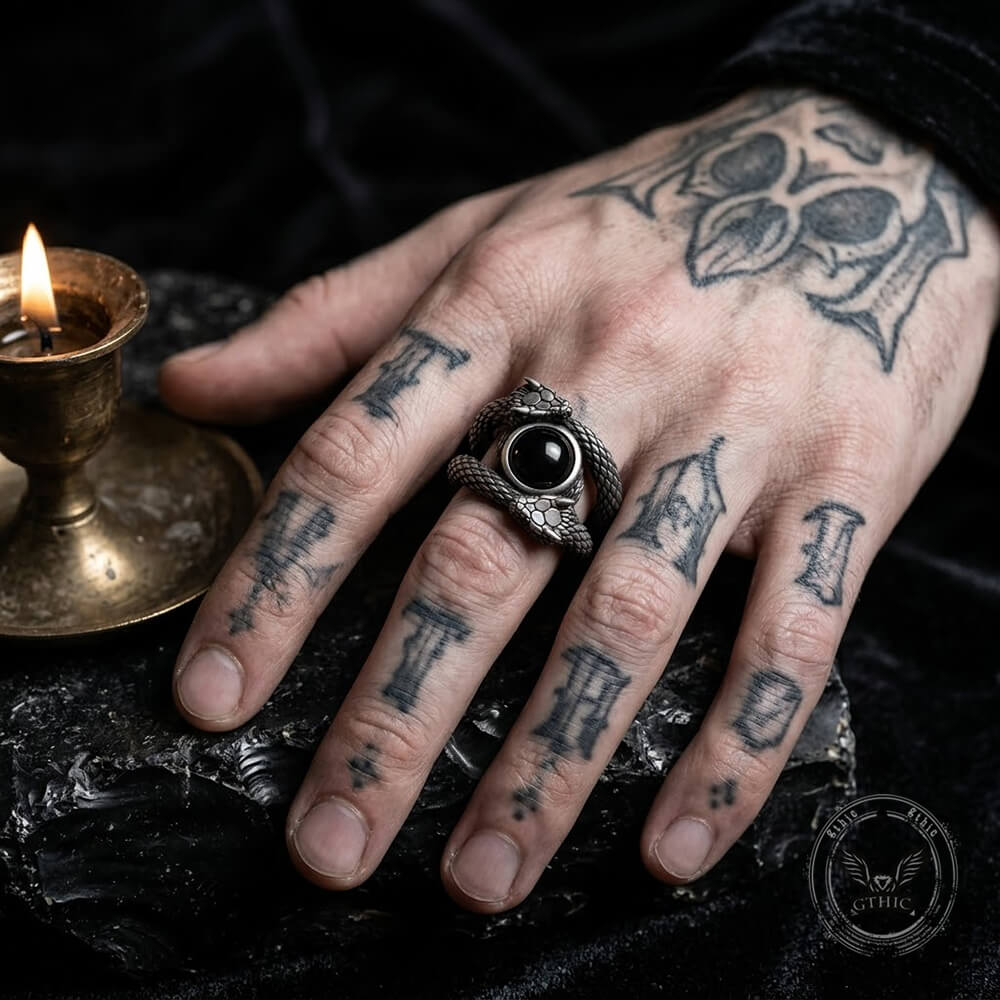 Gothic Gem Double Snake Sterling Silver Ring | Gthic.com