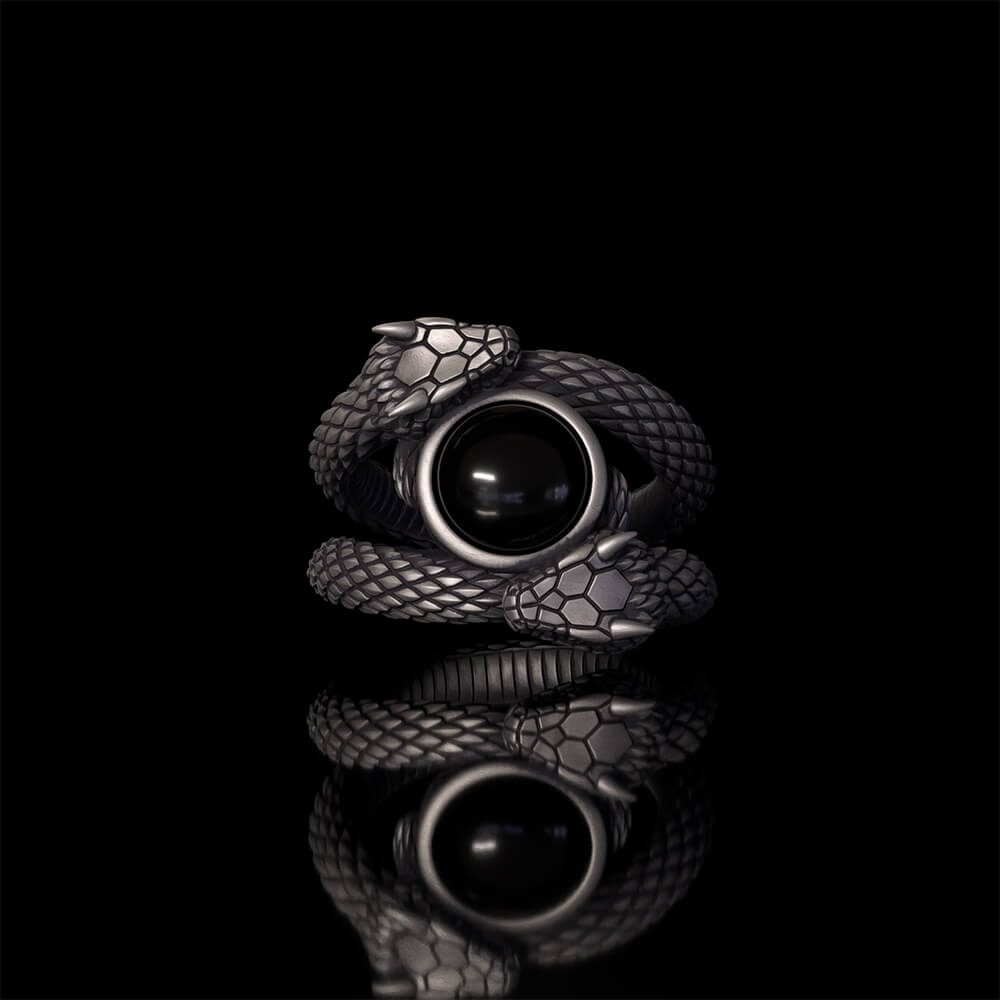 Gothic Gem Double Snake Sterling Silver Ring | Gthic.com