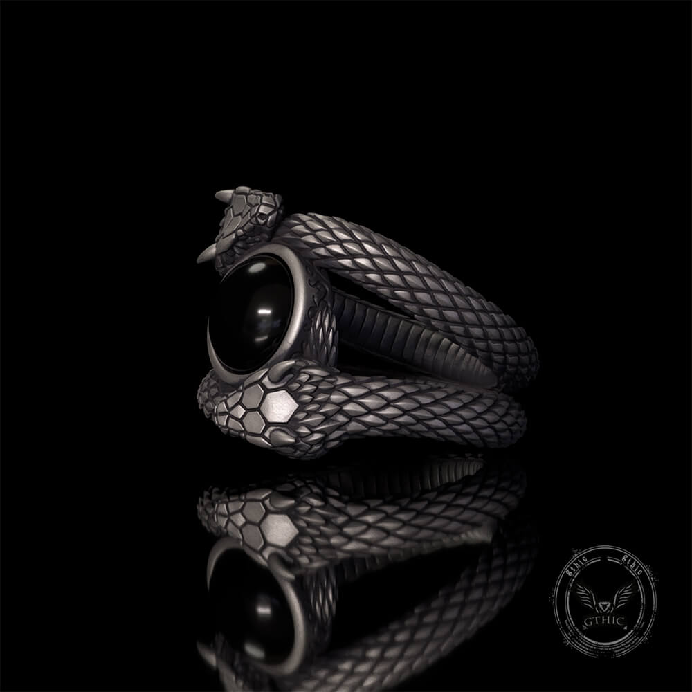 Gothic Gem Double Snake Sterling Silver Ring