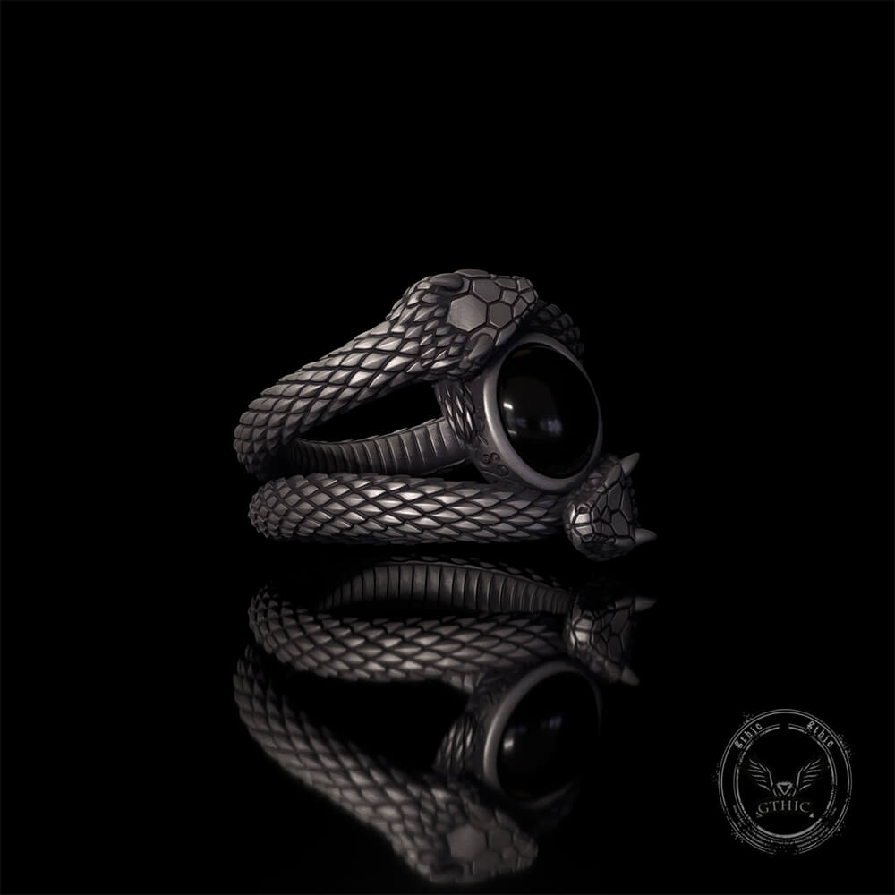 Gothic Gem Double Snake Sterling Silver Ring