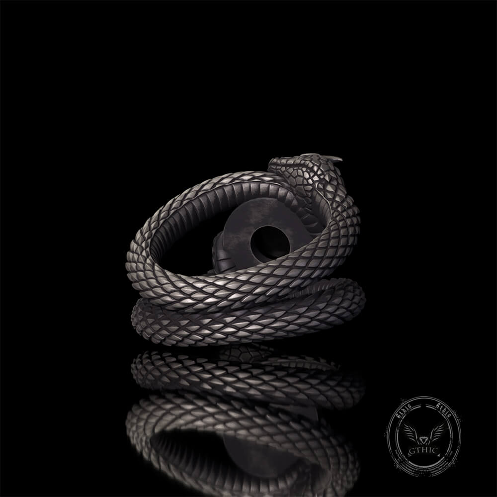 Gothic Gem Double Snake Sterling Silver Ring