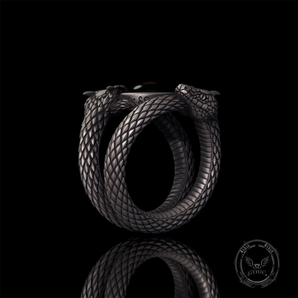 Gothic Gem Double Snake Sterling Silver Ring