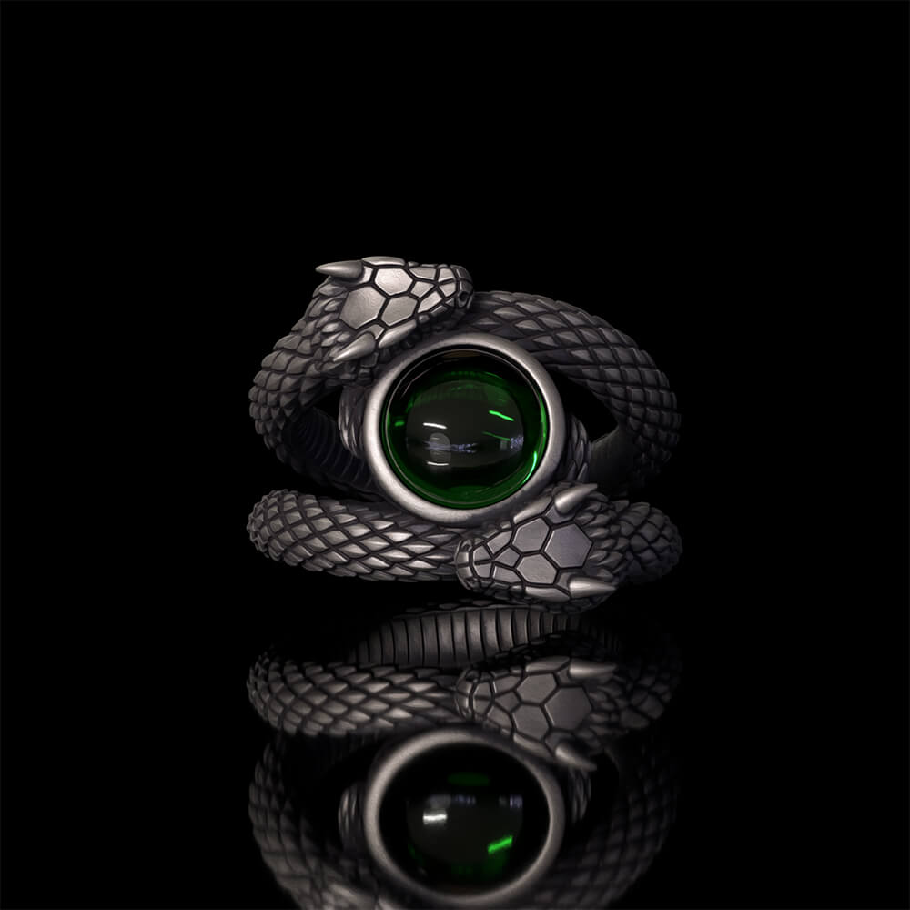 Gothic Gem Double Snake Sterling Silver Ring
