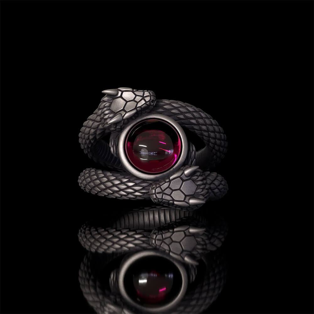 Gothic Gem Double Snake Sterling Silver Ring