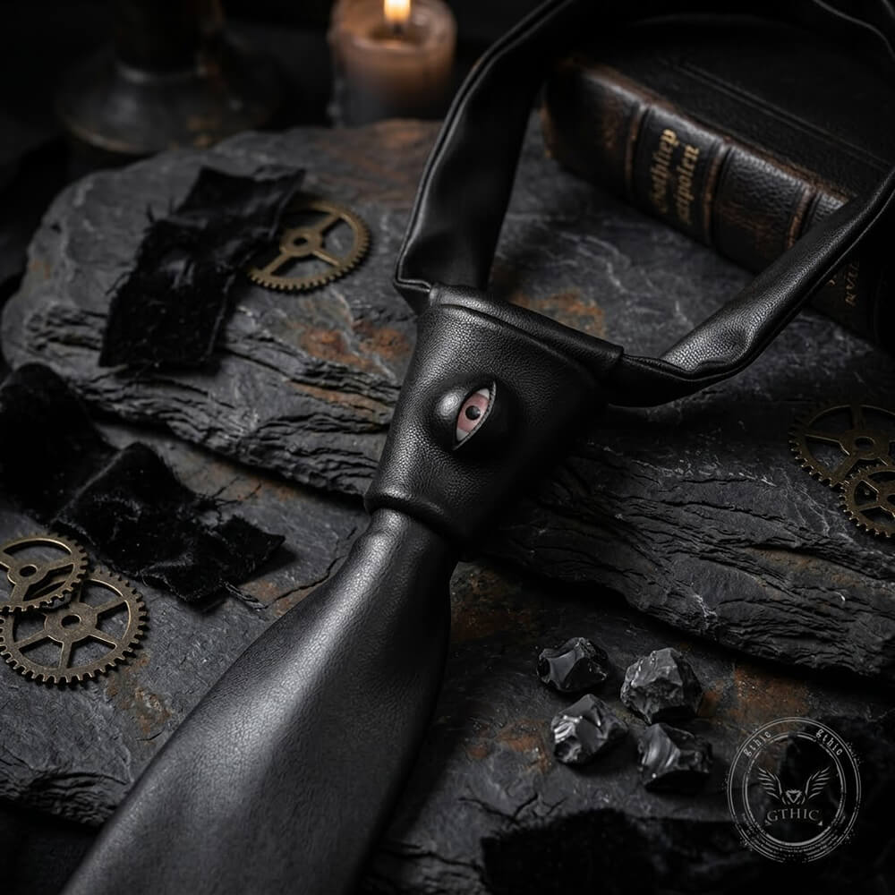 Gothic Gem Eye Black PU Leather Tie | Gthic.com