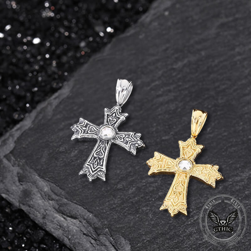 Gothic Gemstone Cross Stainless Steel Pendant 01 | Gthic.com