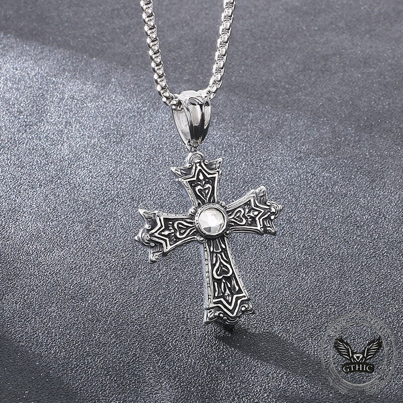 Gothic Gemstone Cross Stainless Steel Pendant