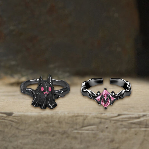 Gothic Ghost Copper Silver Plated Open Ring Set | Gthic.com