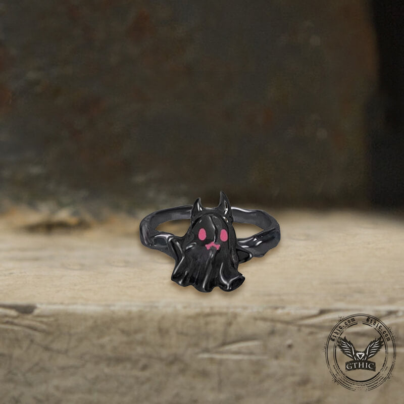 Gothic Ghost Copper Silver Plated Open Ring Set