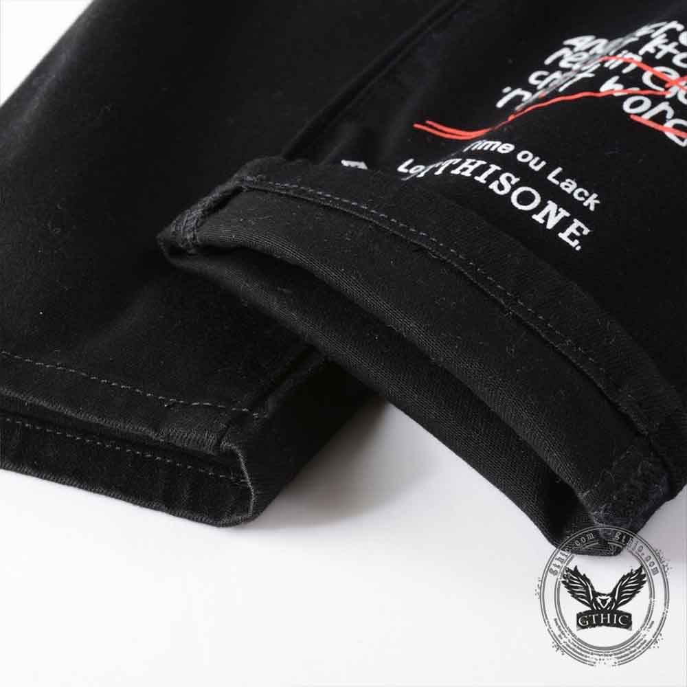 Gothic Graffiti Distressed Slim Fit Stretch Jeans