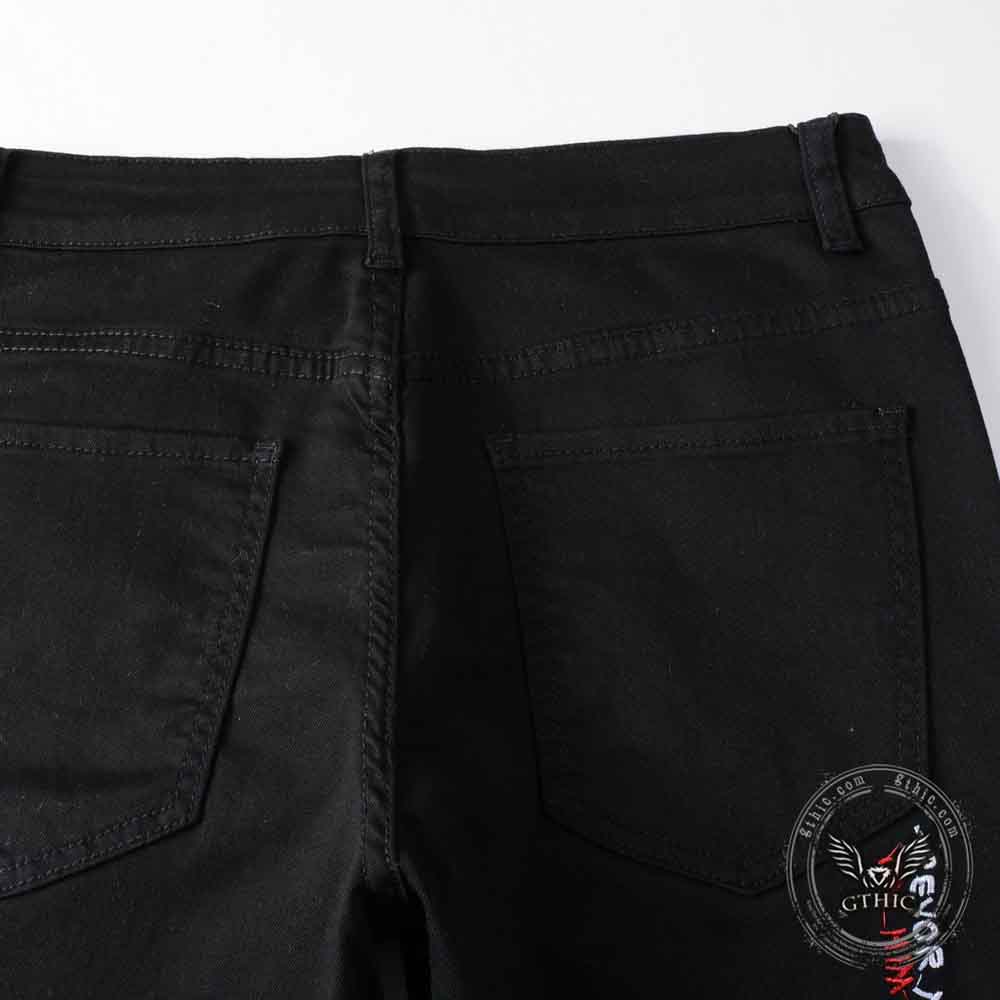 Gothic Graffiti Distressed Slim Fit Stretch Jeans