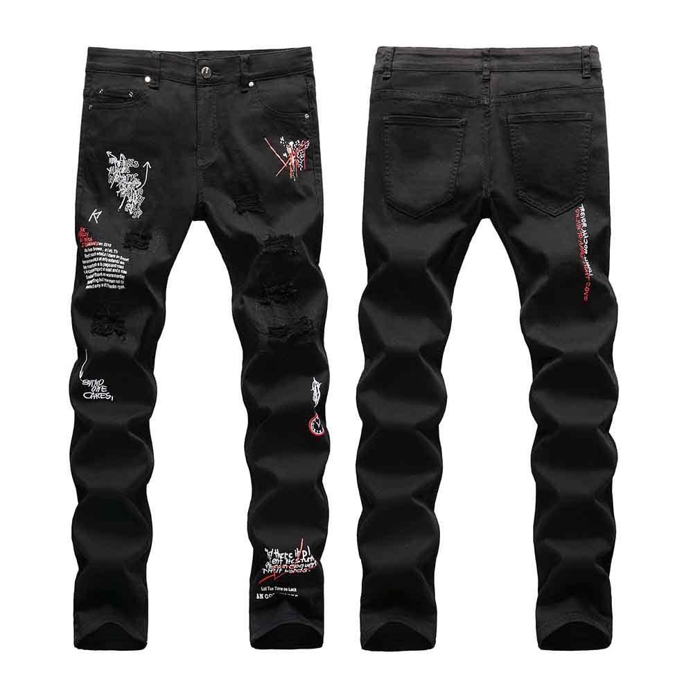 Gothic Graffiti Distressed Slim Fit Stretch Jeans | Gthic.com