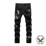 Gothic Graffiti Distressed Slim Fit Stretch Jeans