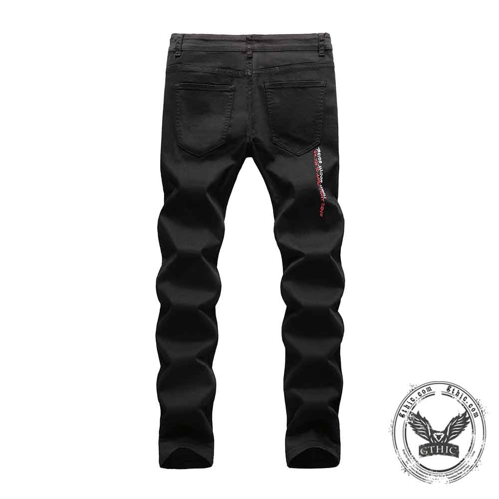 Gothic Graffiti Distressed Slim Fit Stretch Jeans