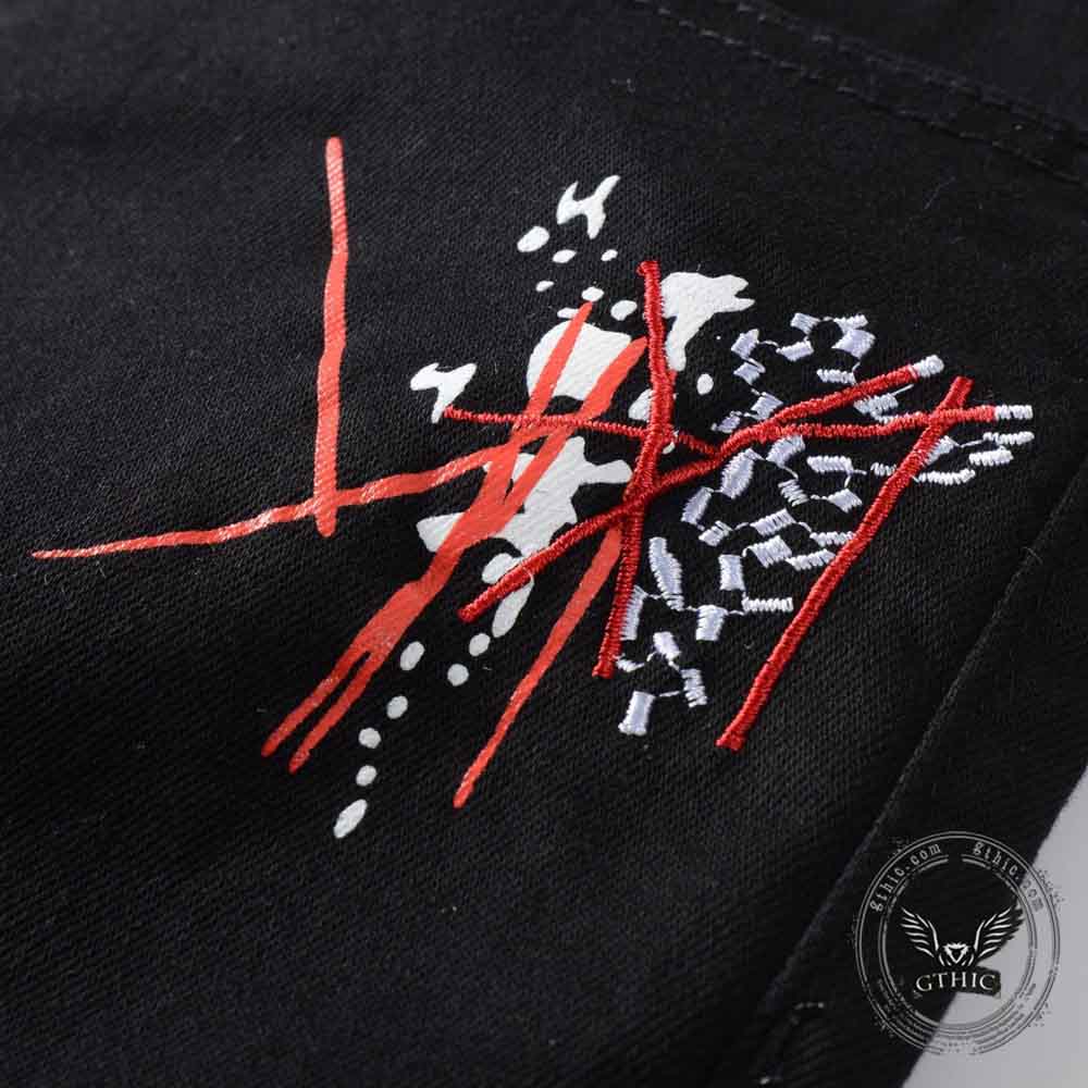 Gothic Graffiti Distressed Slim Fit Stretch Jeans