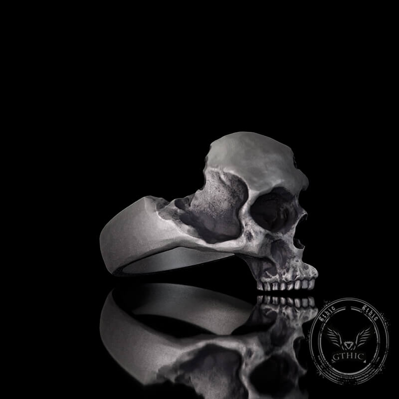 Gothic Half Skull Face Sterling Silver Ring | Gthic.com