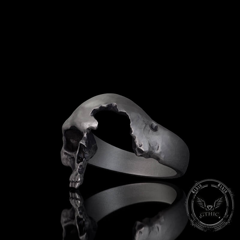 Gothic Half Skull Face Sterling Silver Ring | Gthic.com