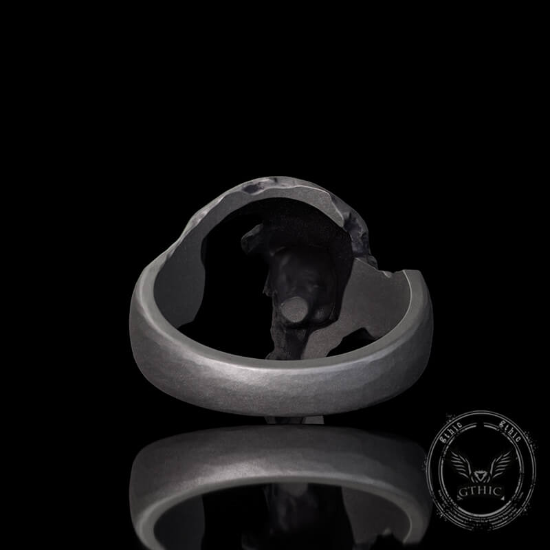 Gothic Half Skull Face Sterling Silver Ring | Gthic.com