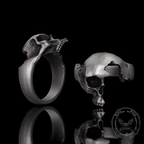 Gothic Half Skull Face Sterling Silver Ring | Gthic.com