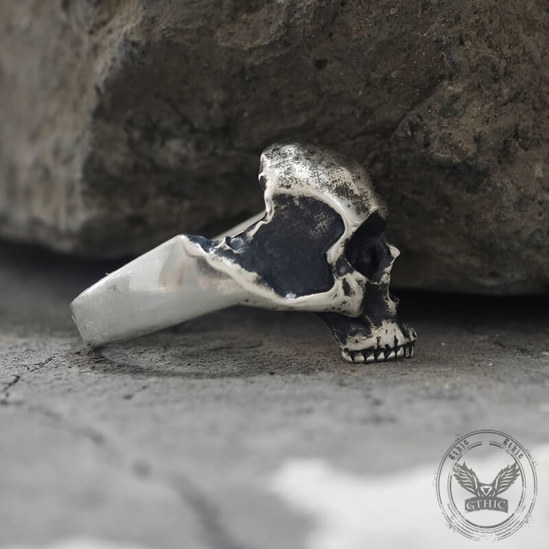 Gothic Half Skull Face Sterling Silver Ring