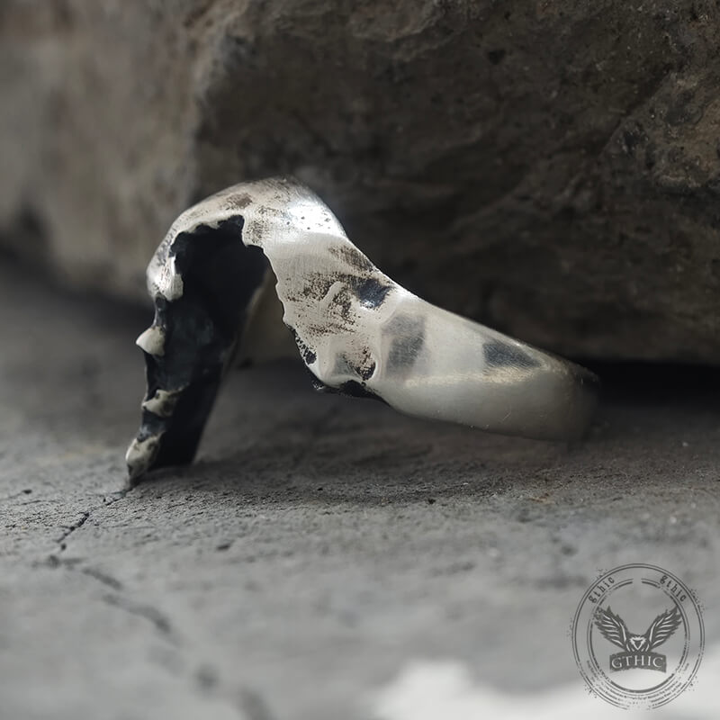 Gothic Half Skull Face Sterling Silver Ring