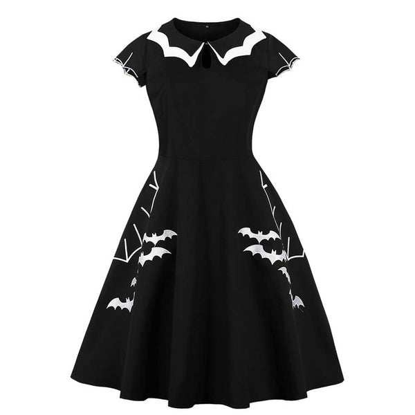 Gothic Halloween Bat Print Dress 02 | Gthic.com