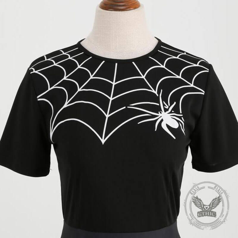 Gothic Halloween Pumpkin Print Round Neck Swing Dress