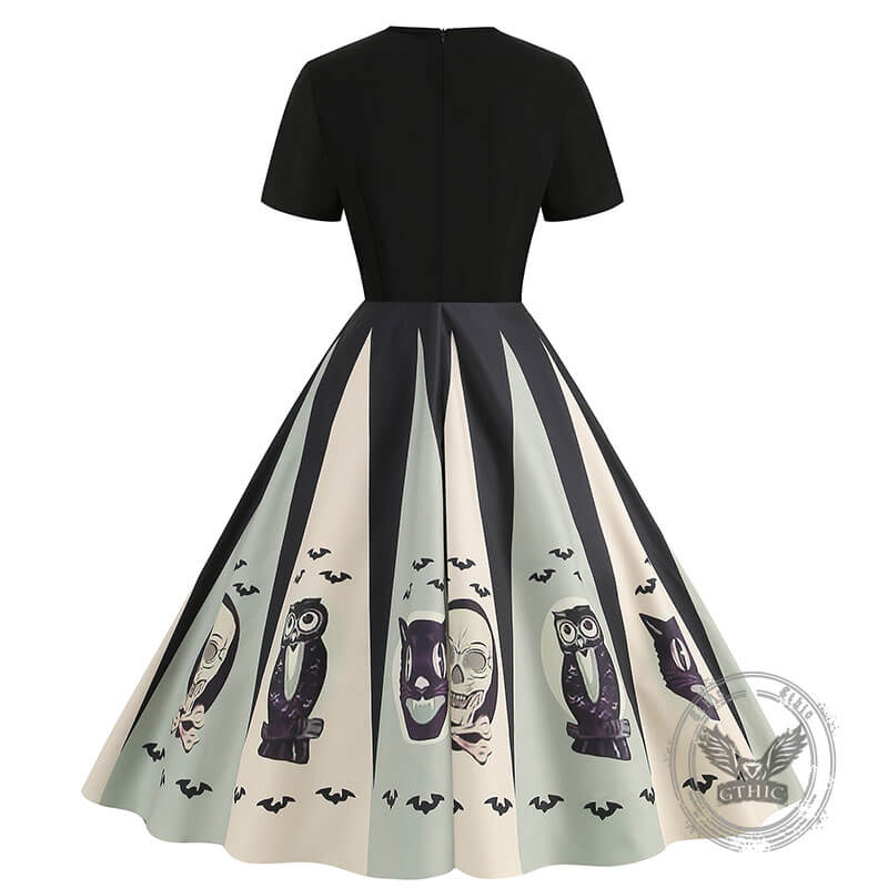 Gothic Halloween Pumpkin Print Round Neck Swing Dress | Gthic.com