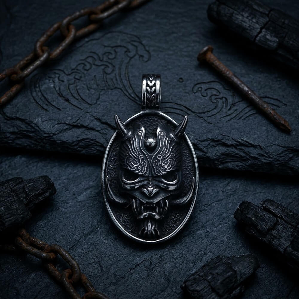 Gothic Hannya Oni Mask Stainless Steel Pendant | Gthic.com