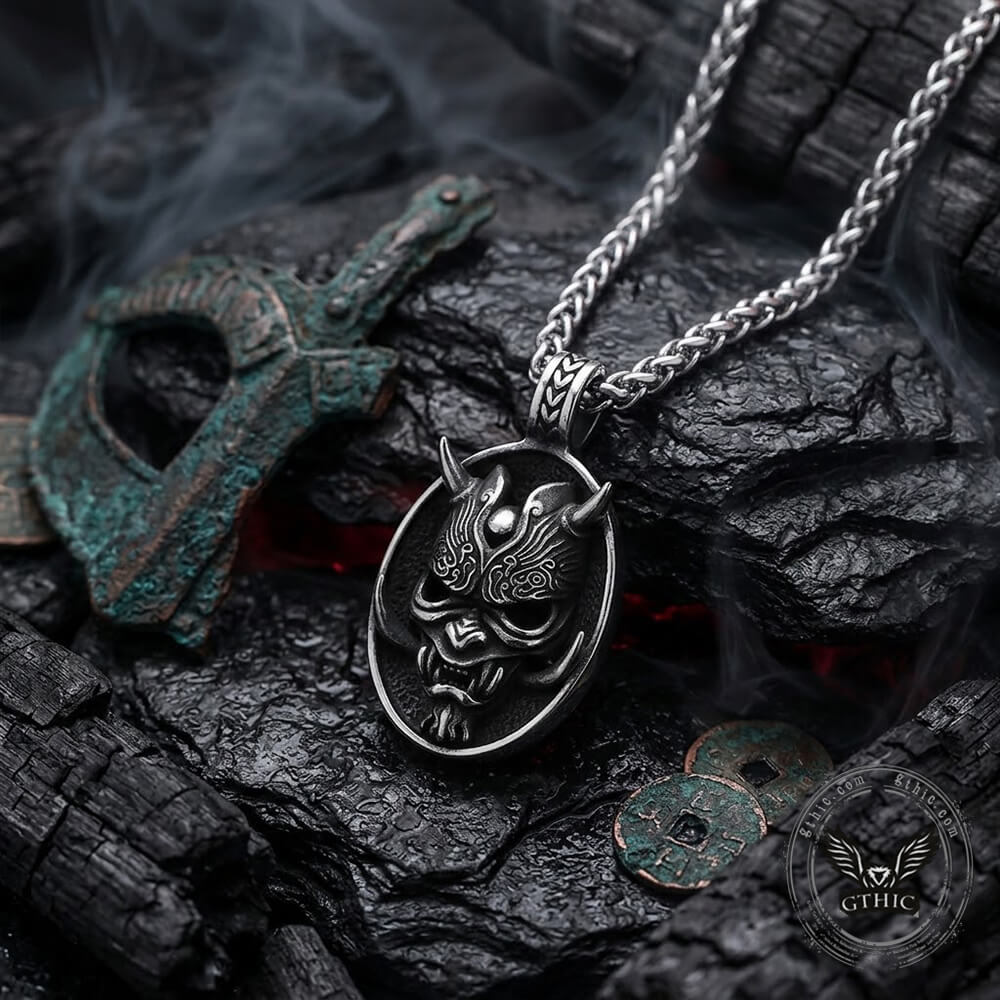 Gothic Hannya Oni Mask Stainless Steel Pendant