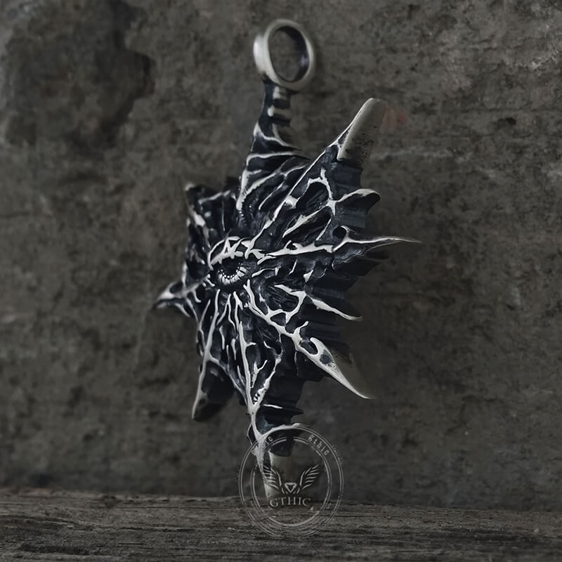 Gothic Heart of Thorns Demon Eye Sterling Silver Pendant