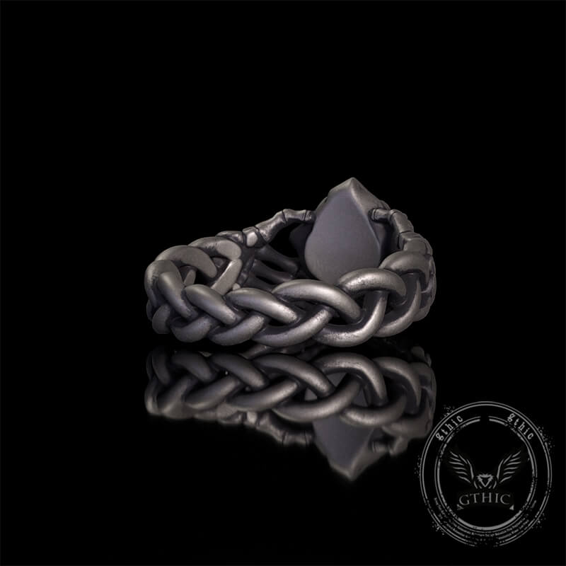 Gothic Heart Skull Hand Holding Rose Sterling Silver Ring | Gthic.com
