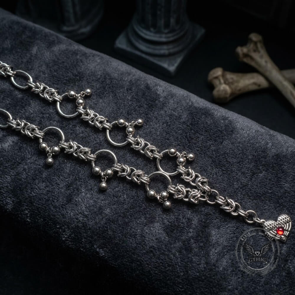 Gothic Heart Stainless Steel Red Gems Chain Necklace | Gthic.com