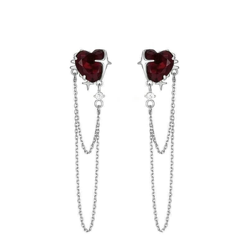 Gothic Heart Tassel Zircon Copper Stud Earrings
