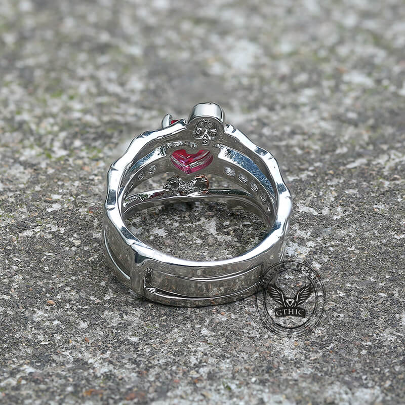 Gothic Heart Zircon Skull Brass Ring