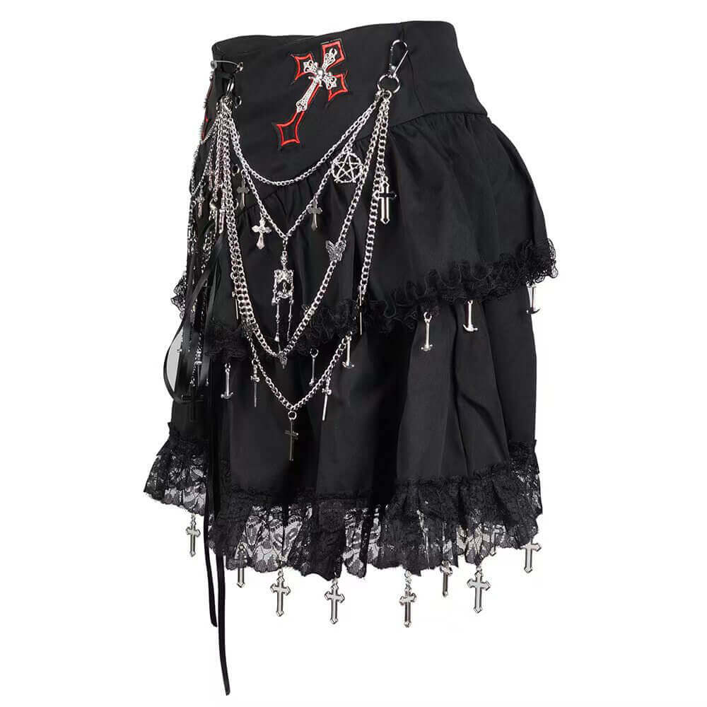 Gothic Heavy Rock Cross Chain Double Layer Short Skirt