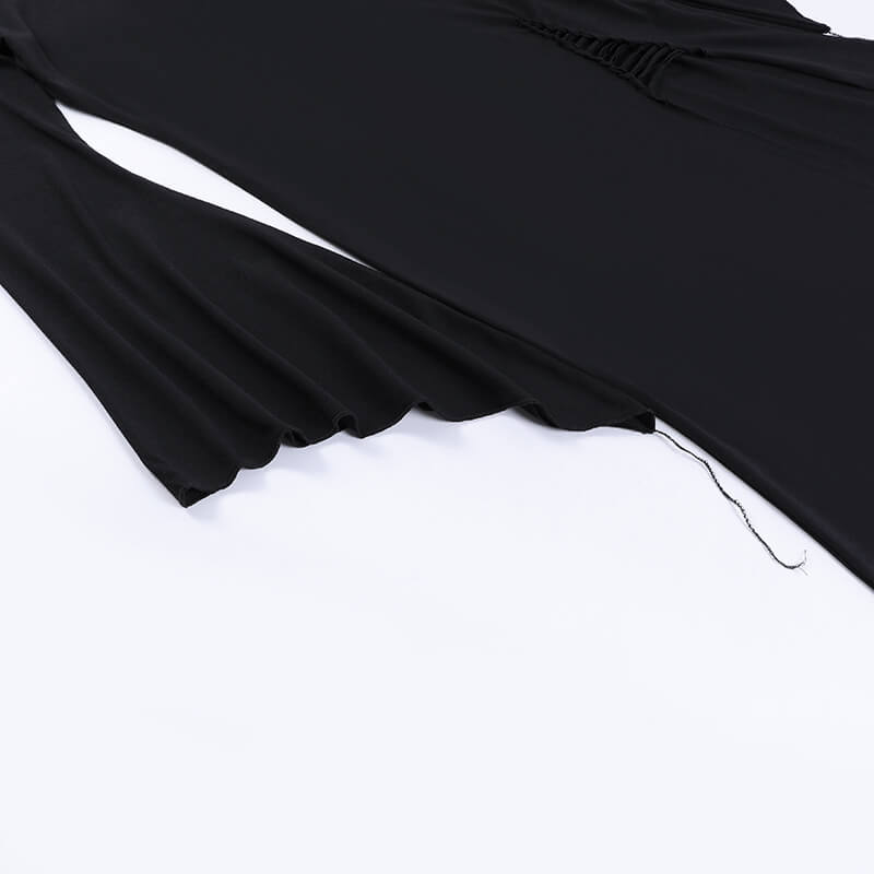 Gothic High Slit Bell Sleeve Polyester Dress