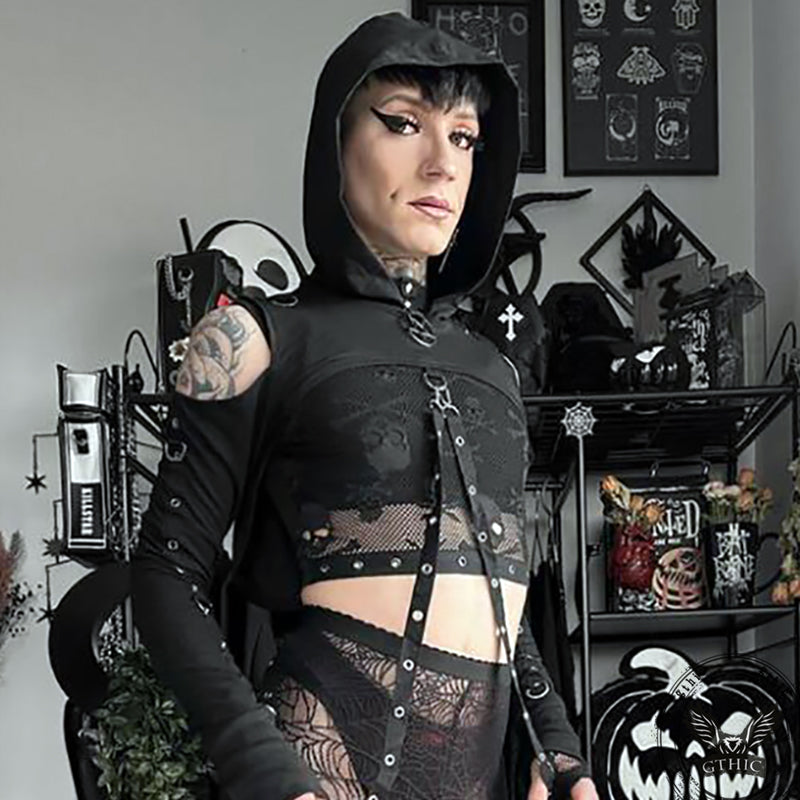 Gothic Hooded Cotton Super Crop Top | Gthic.com