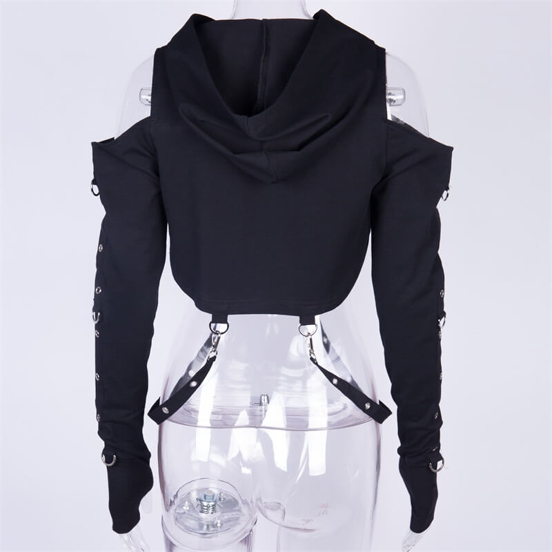 Gothic Hooded Cotton Super Crop Top | Gthic.com