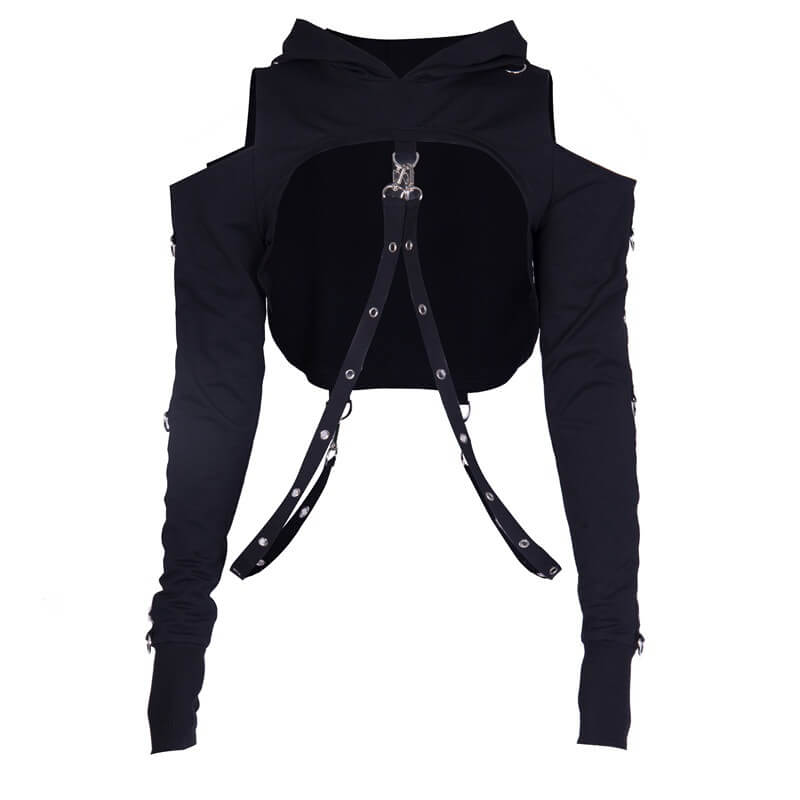 Gothic Hooded Cotton Super Crop Top | Gthic.com