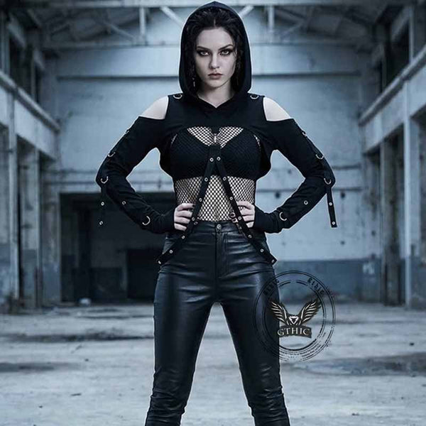Gothic Hooded Cotton Super Crop Top | Gthic.com