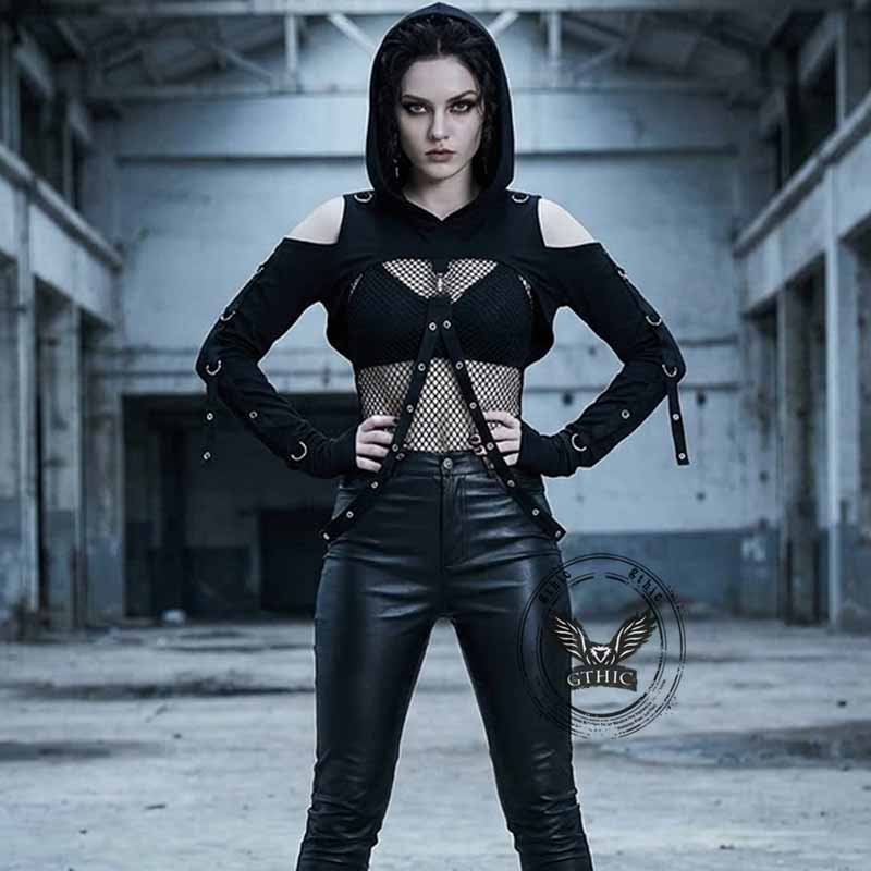 Gothic Hooded Cotton Super Crop Top | Gthic.com