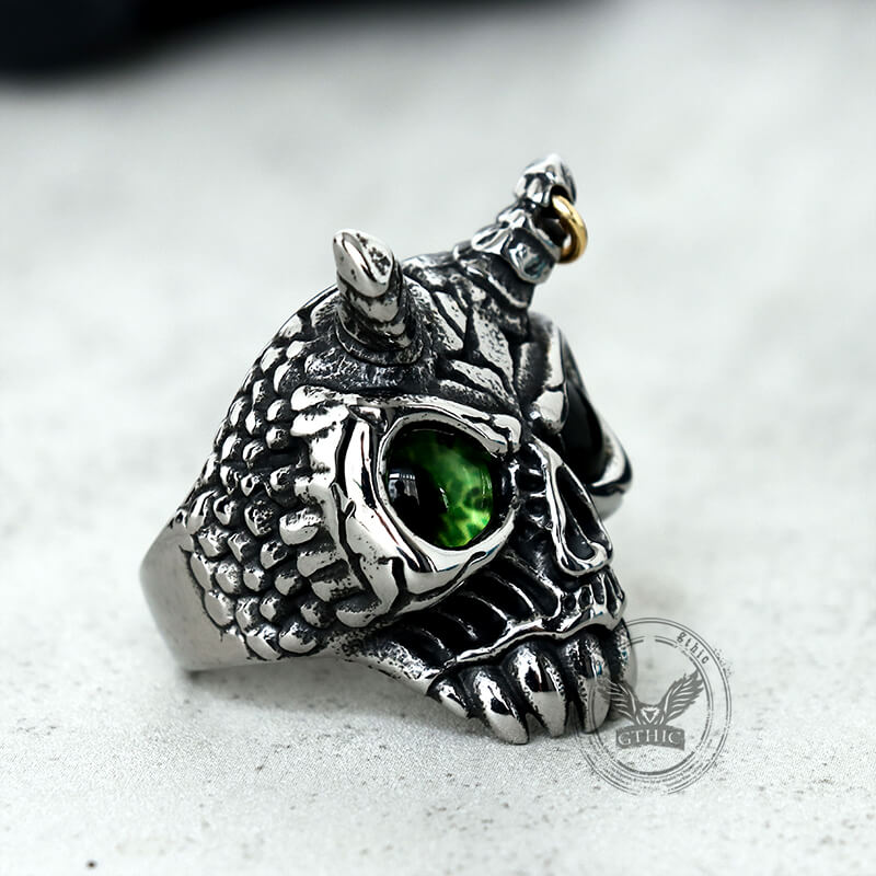 Gothic Horn Skull Devil Eye Stainless Steel Ring