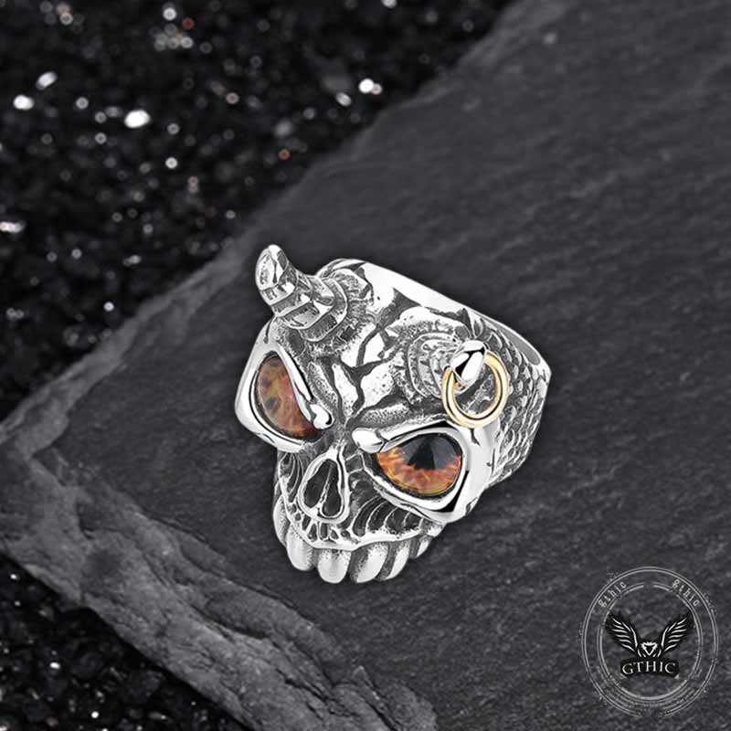 Gothic Horn Skull Devil Eye Stainless Steel Ring 03 | Gthic.com