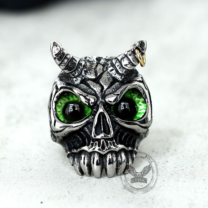 Gothic Horn Skull Devil Eye Stainless Steel Ring