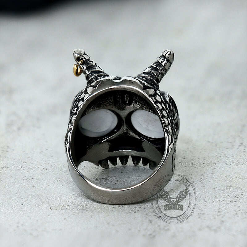 Gothic Horn Skull Devil Eye Stainless Steel Ring