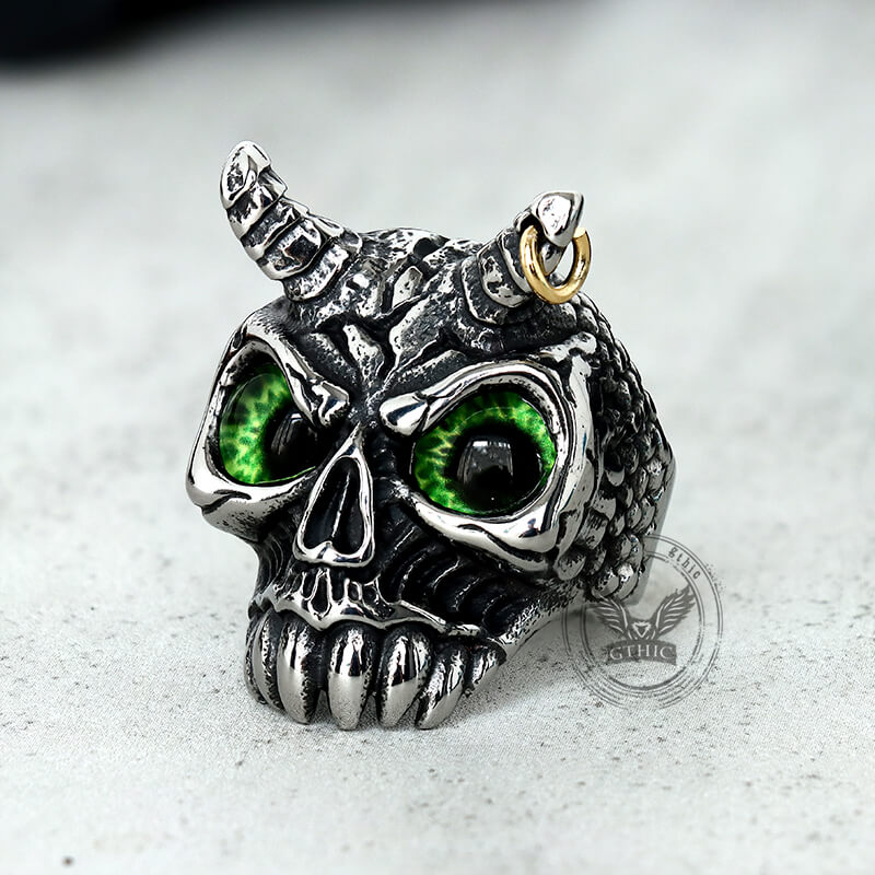 Gothic Horn Skull Devil Eye Stainless Steel Ring