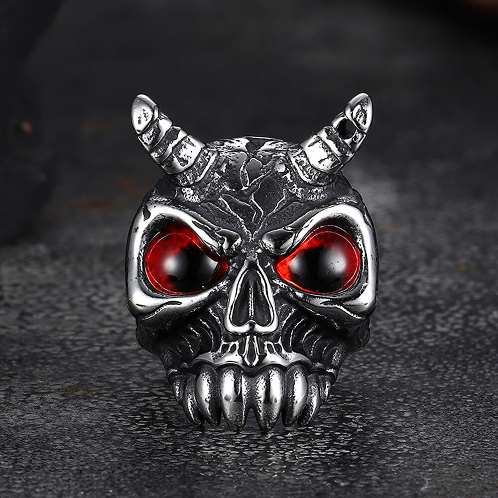 Gothic Horn Skull Devil Eye Stainless Steel Ring | Gthic.com